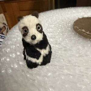 Vintage Pencil Sharpener Panda Bear White Black Flocked Zoo Souvenir